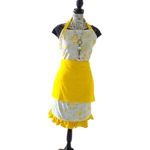 Temptations Full Length Kitchen Apron Sunny Yellow Removable Towel One Size